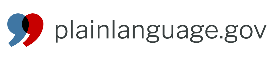 plainlanguage.gov logo with a blue and red right single quotation mark on the left