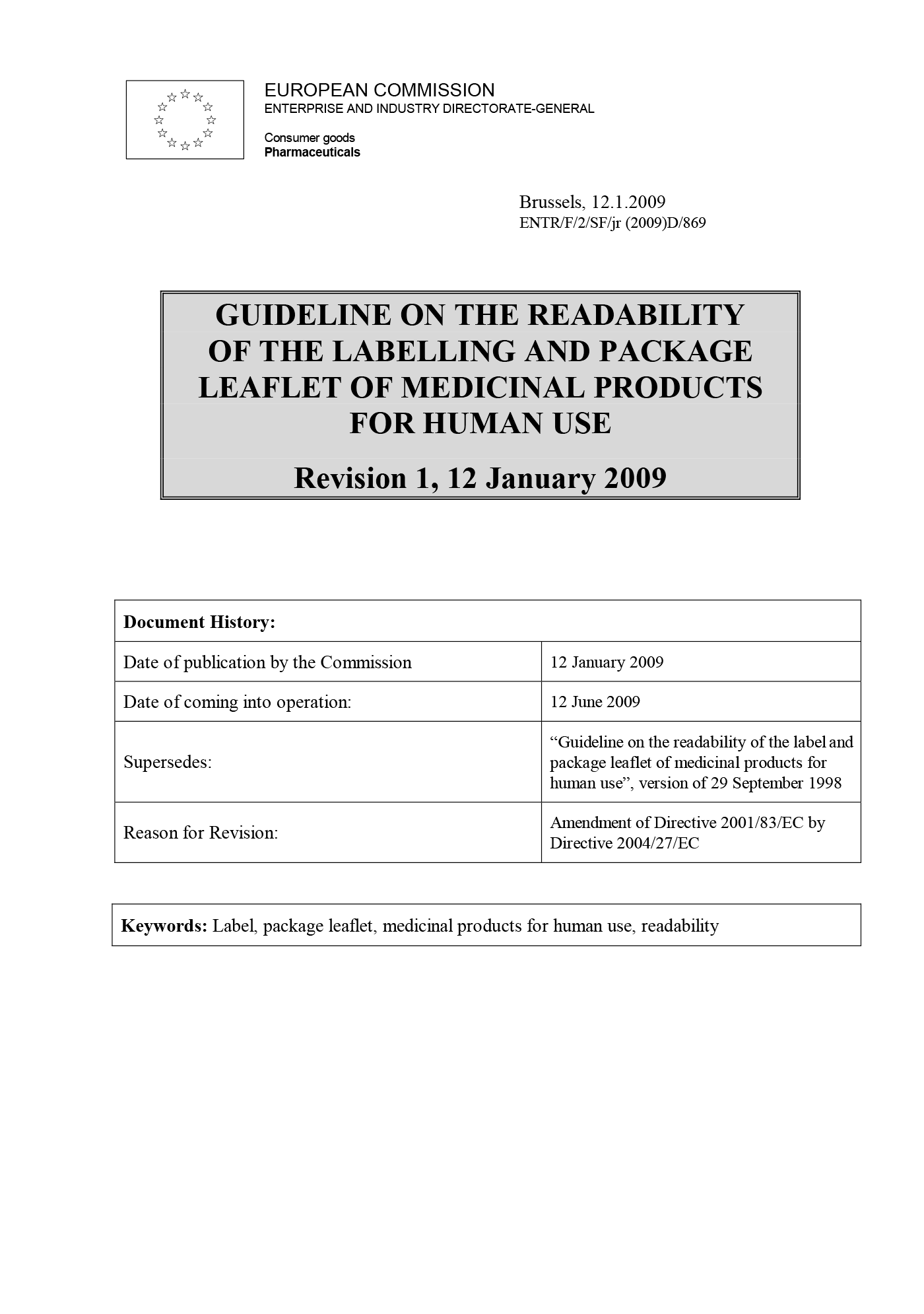 Front cover of the EU 2009 readability guidelines in black and white text, with a grey box
