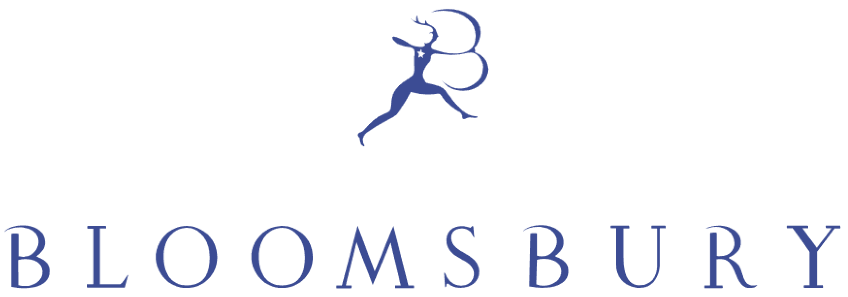 Bloomsbury Publishing in navy blue capital letters, then a person symbol above playing the harp