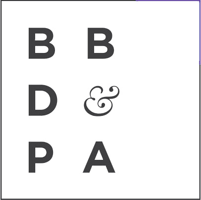 British Book Design and Production Awards logo, in a black thin border square box, shows the letters 'B B' on the 1st line, then the letters 'D &' on the 2nd line, then the letters 'P A' on the last line