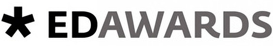 European Design Awards logo, shows a large bold black asterisks character on the left, then the word 'EDAWARDS' in large bold capital letter, the 'ED' is in black, and the 'AWARDS' is in grey
