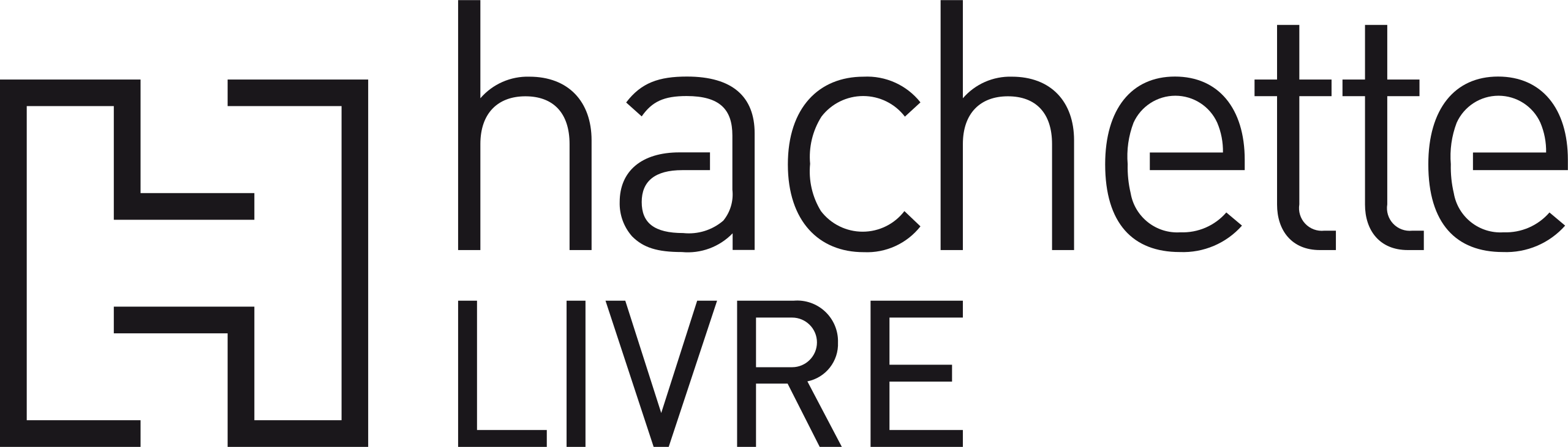 Hachette Livre ‘H’ cut-out jigsaw symbol on the left, the words ‘hachette’ in large thin letters on the right, then ‘Livre’ in smaller all capital letters below.