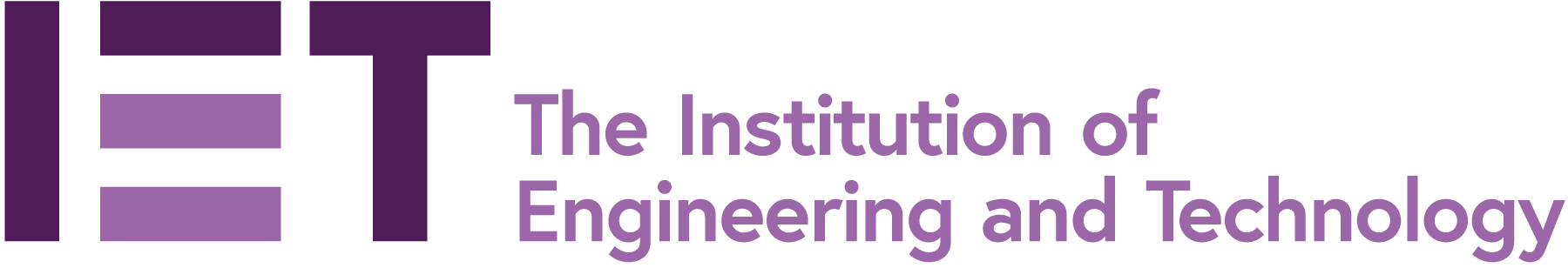 On the left, the capital letters ‘IET’ in bold dark and light purple rectangle blocks, the ‘The Institution of Engineering and Technology’ in small light purple letters to the right