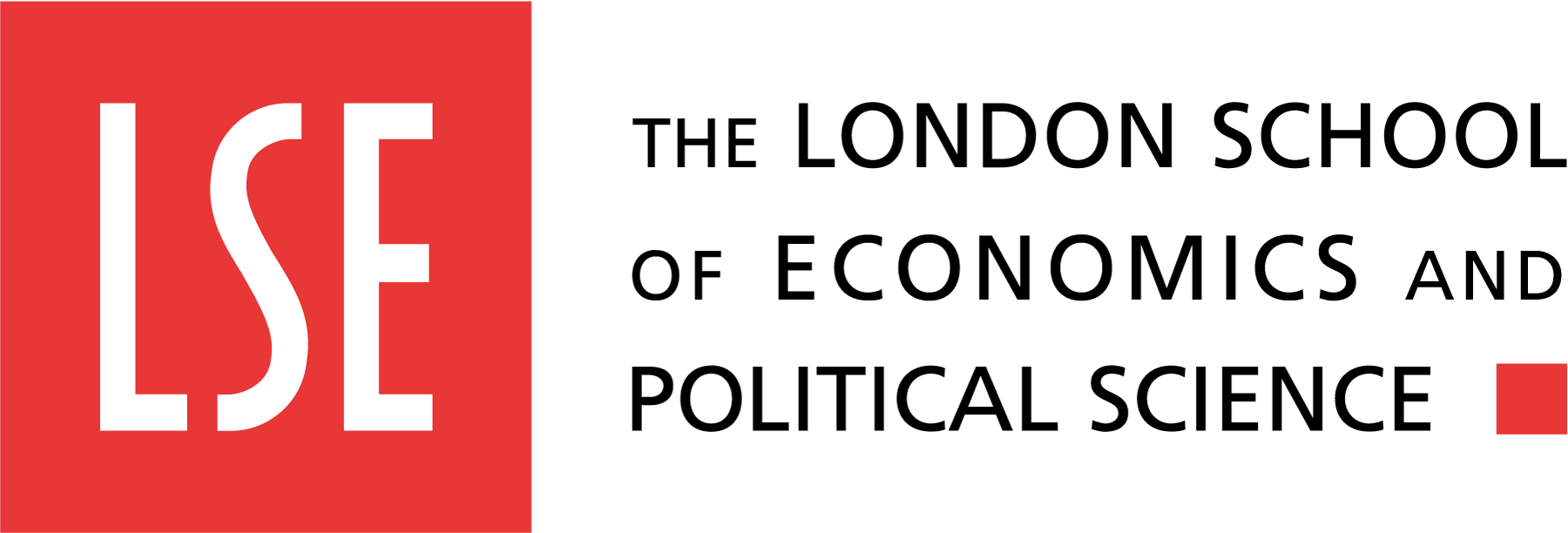 Rectangle logo, red square on the left with the letters ‘LSE’ in it, in white. Then the words ‘The London School of Economics and Political Science’ on 3 lines in black capital letters