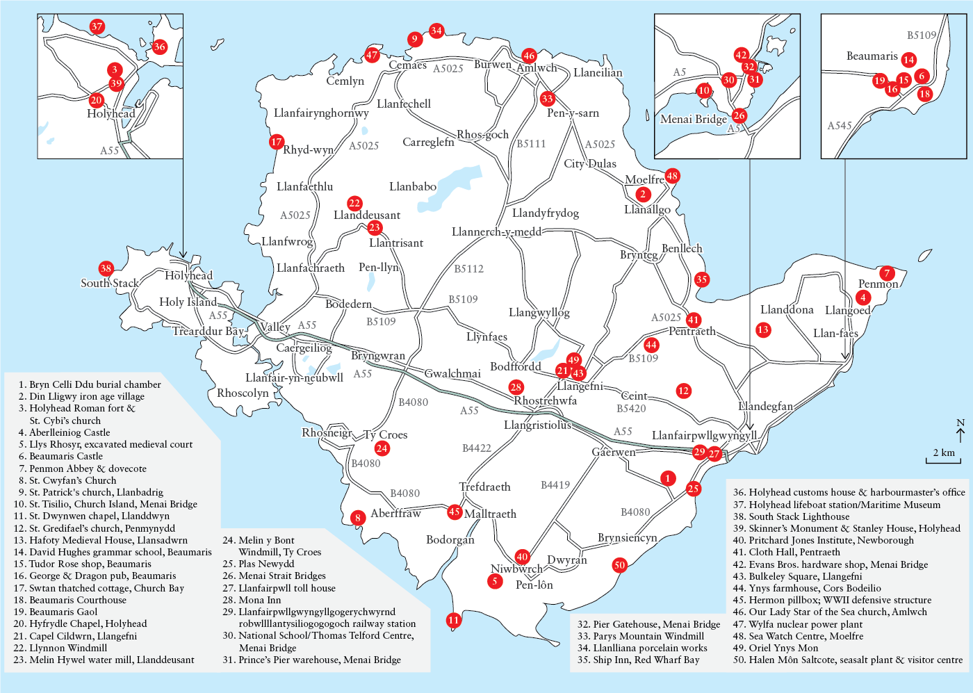 Redrawn and edited map for the book of Anglesey
