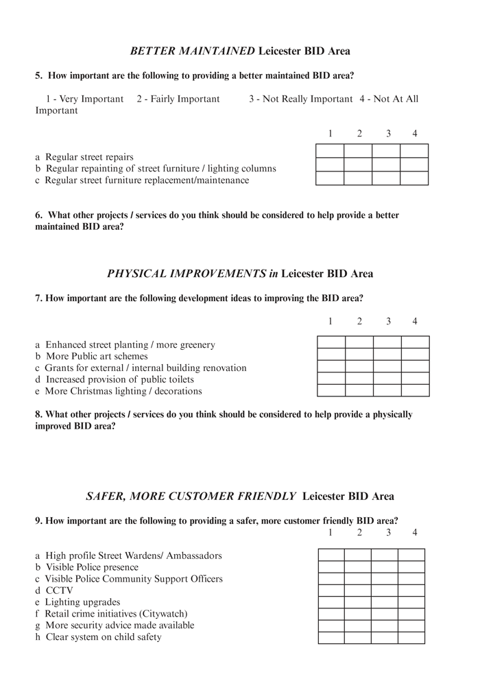 Page 1 of Leicester BID form/questionnaire, the originally supplied design