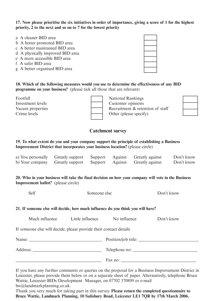 Page 2 of Leicester BID form/questionnaire, the originally supplied design