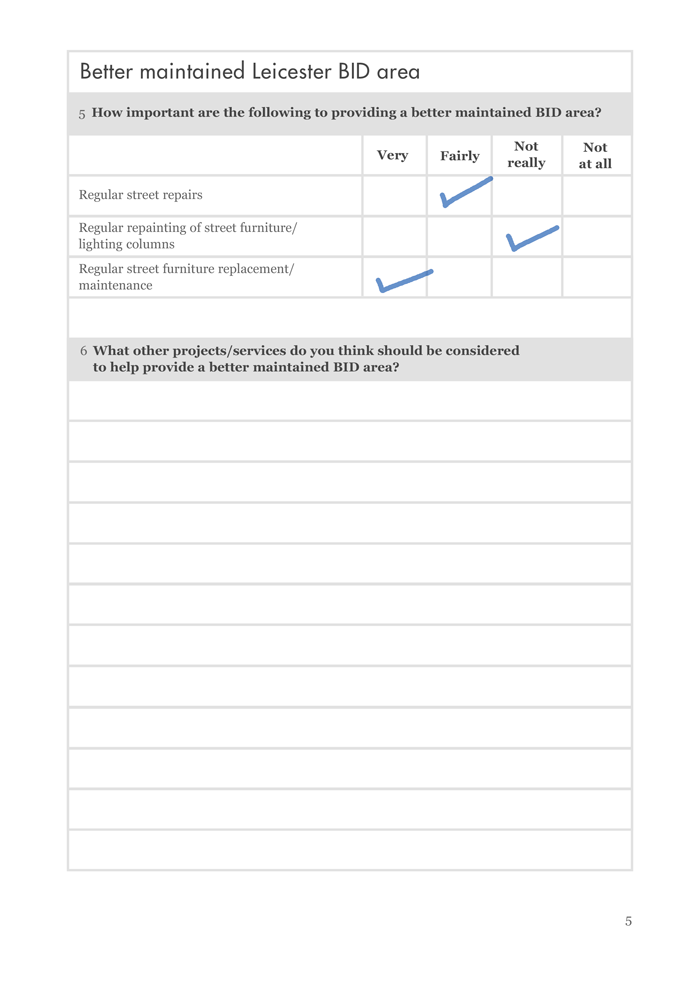 Page 1 of Leicester BID form/questionnaire design, redesigned version