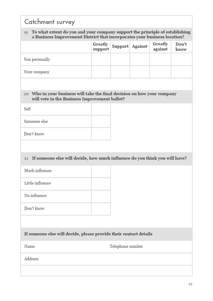 Page 2 of Leicester BID form/questionnaire design, redesigned version