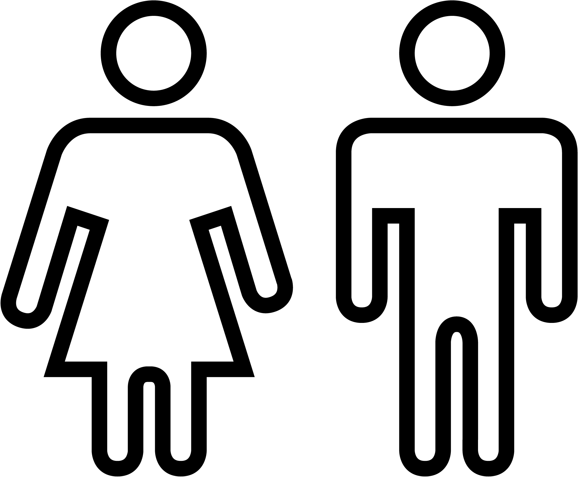 Black line pictogram of 2 people. On the left is a female teenager. On the right, is a male teenager