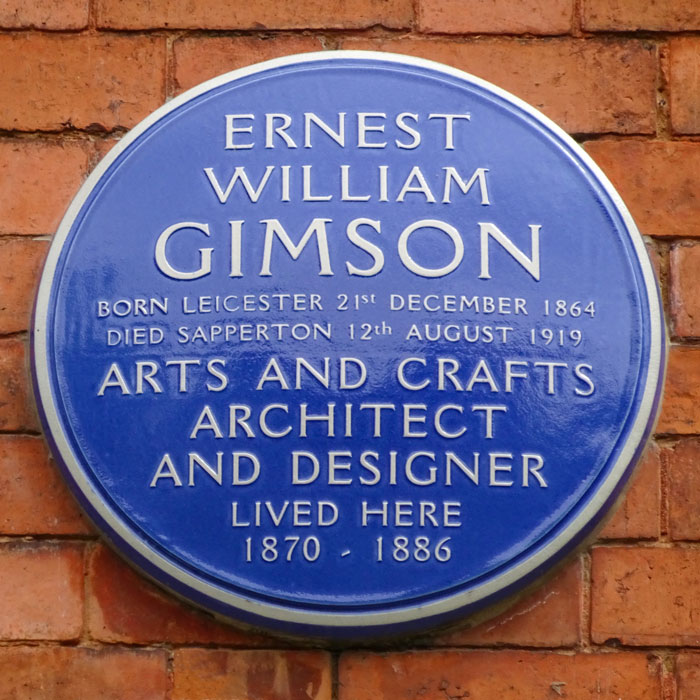 Blue round historical plaque for Ernest William Gimson
