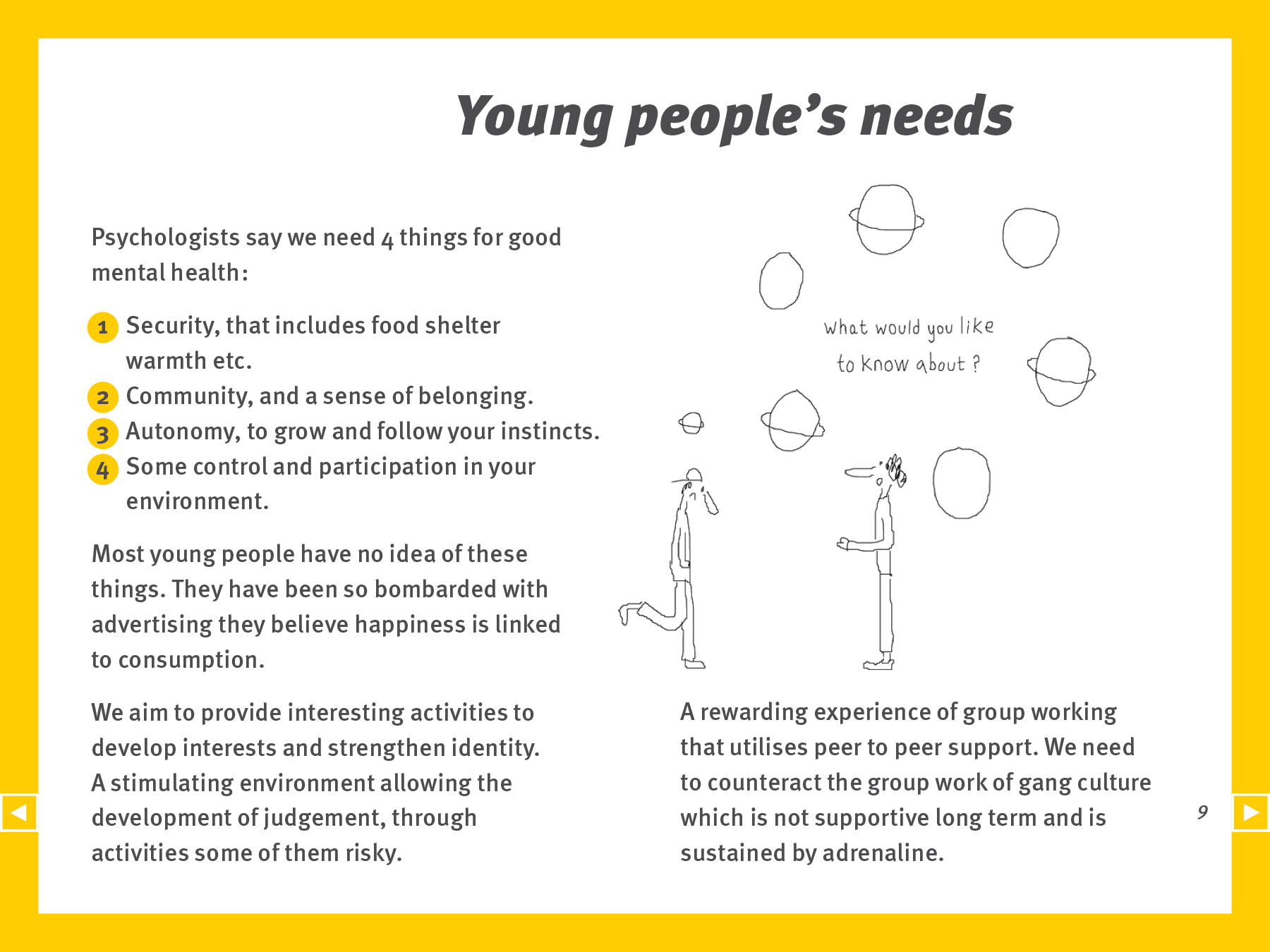 ReDesign Youth PDF presentation slide. Cartoon of a person asking another person what they would like to do