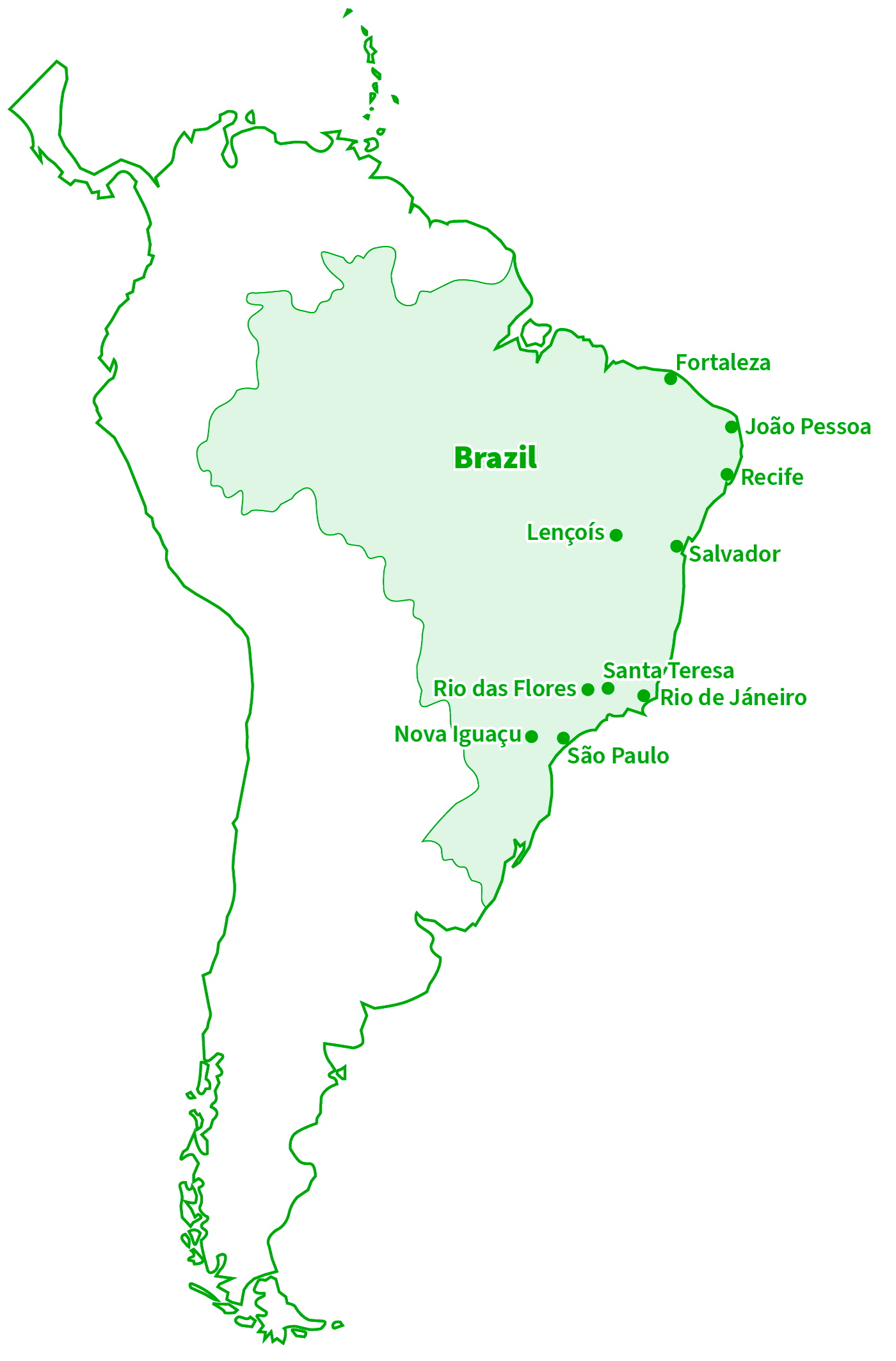 Map design/redrawing/retracing, technical illustration/cartography. Image shows a map of South America/Brasil